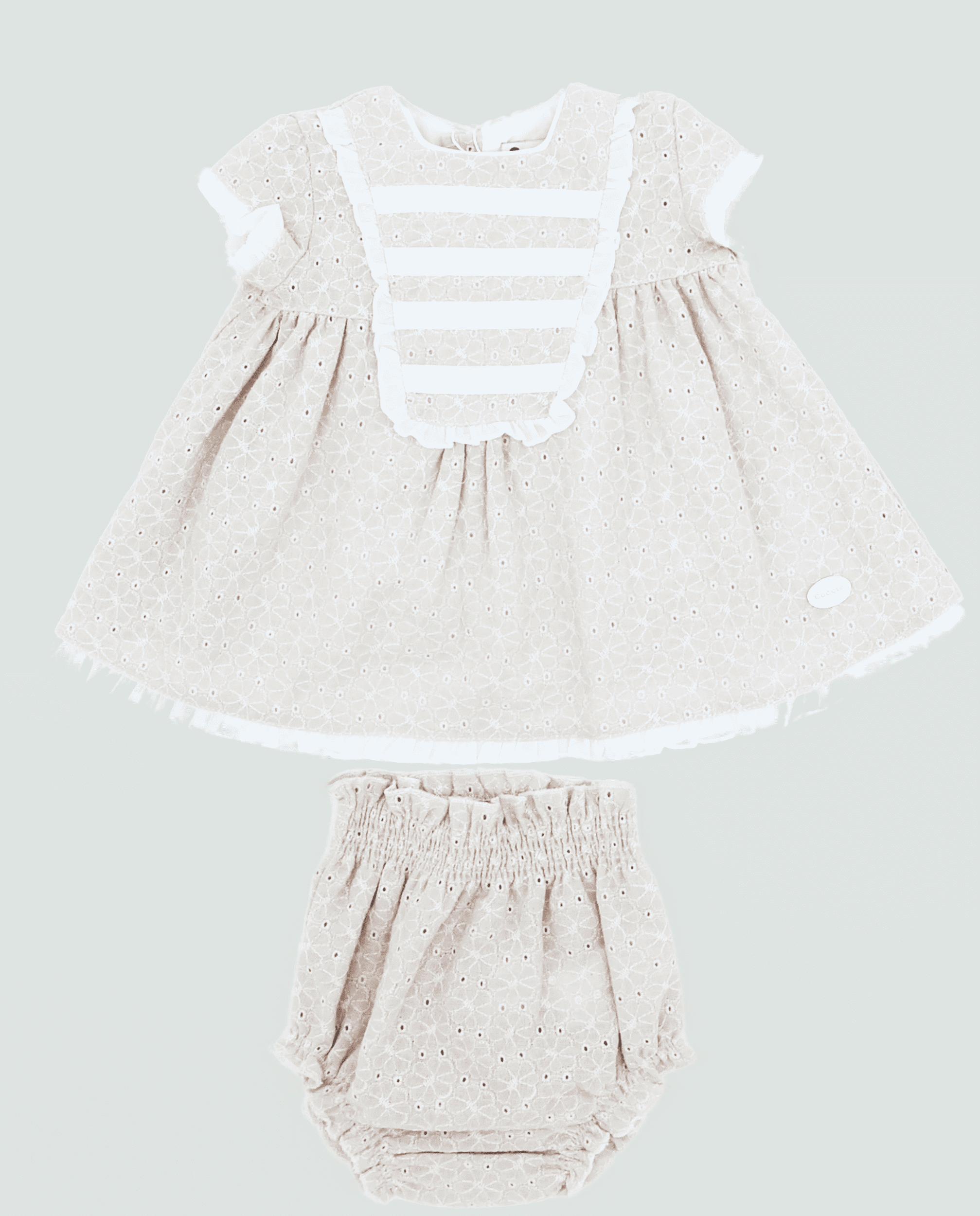 Conjunto vestido y braguita beige bebé niña