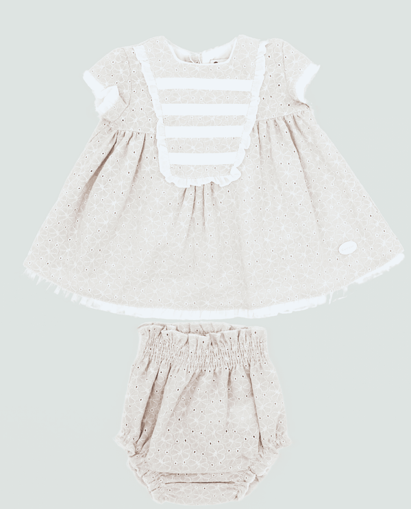 Conjunto vestido y braguita beige bebé niña