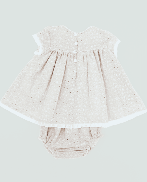 Conjunto vestido y braguita beige bebé niña