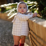 Conjunto bebé niña cuadros y flores con vestido, capota y braguita | Cocote x Charanga