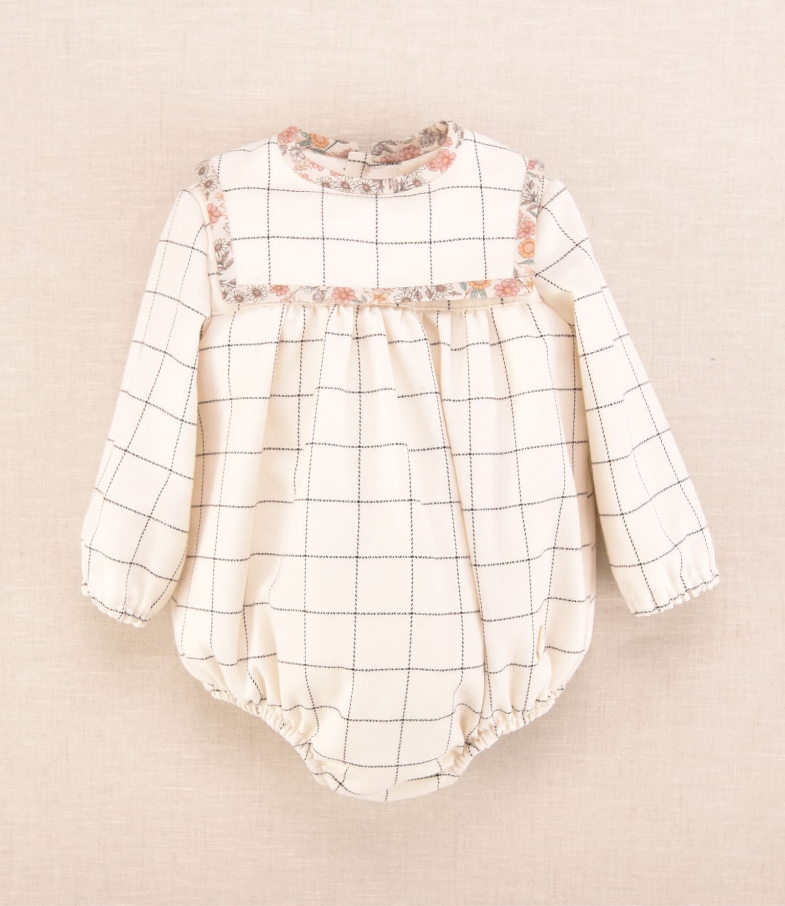 Pelele de bebé niña cuadros y flores con manga larga | Cocote x Charanga