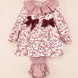 Conjunto de bebé vestido estampado floral y braguita cuadros burdeos Cocote x Charanga