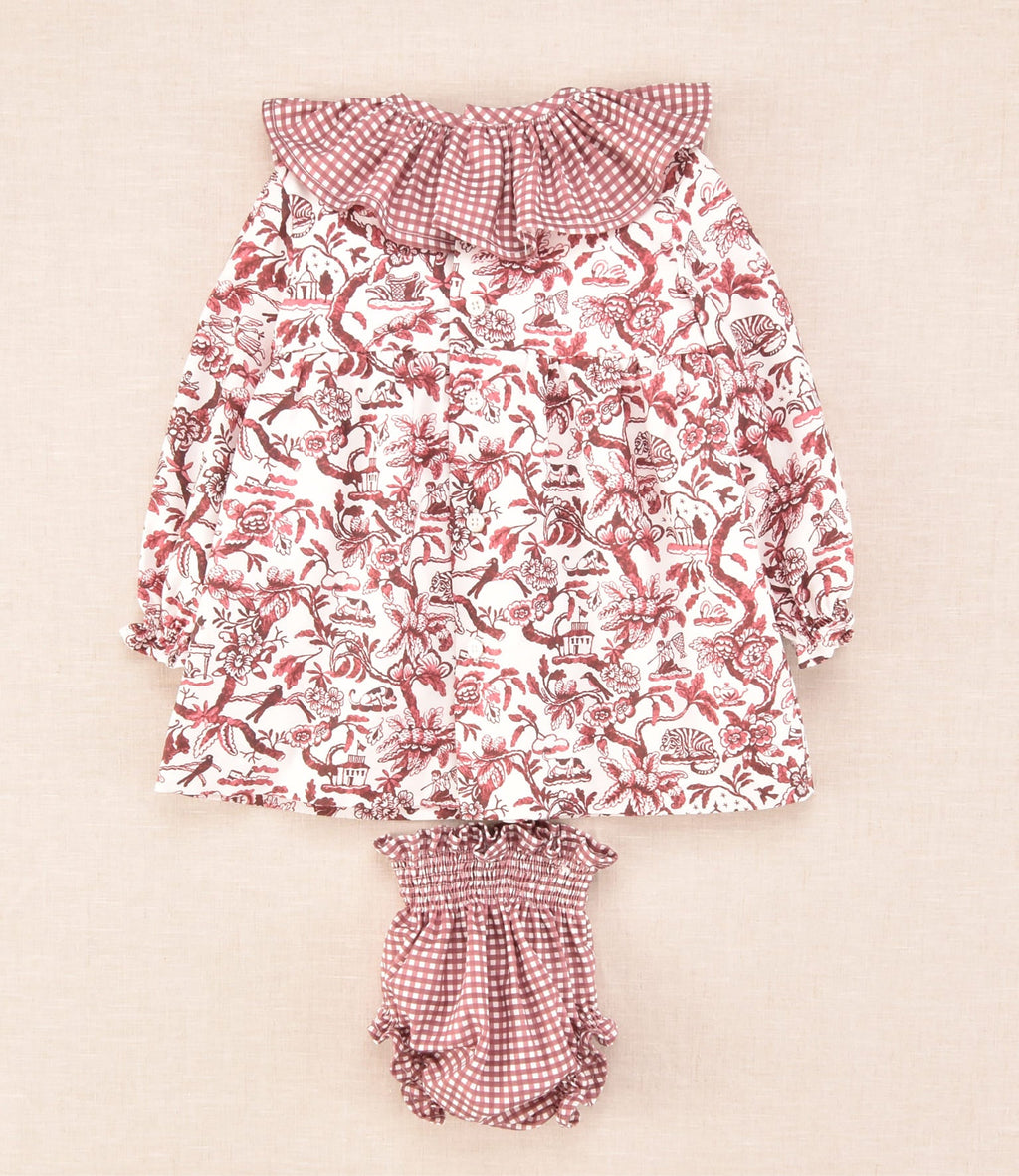 Conjunto de bebé vestido con braguita cuadros burdeos | Cocote x Charanga