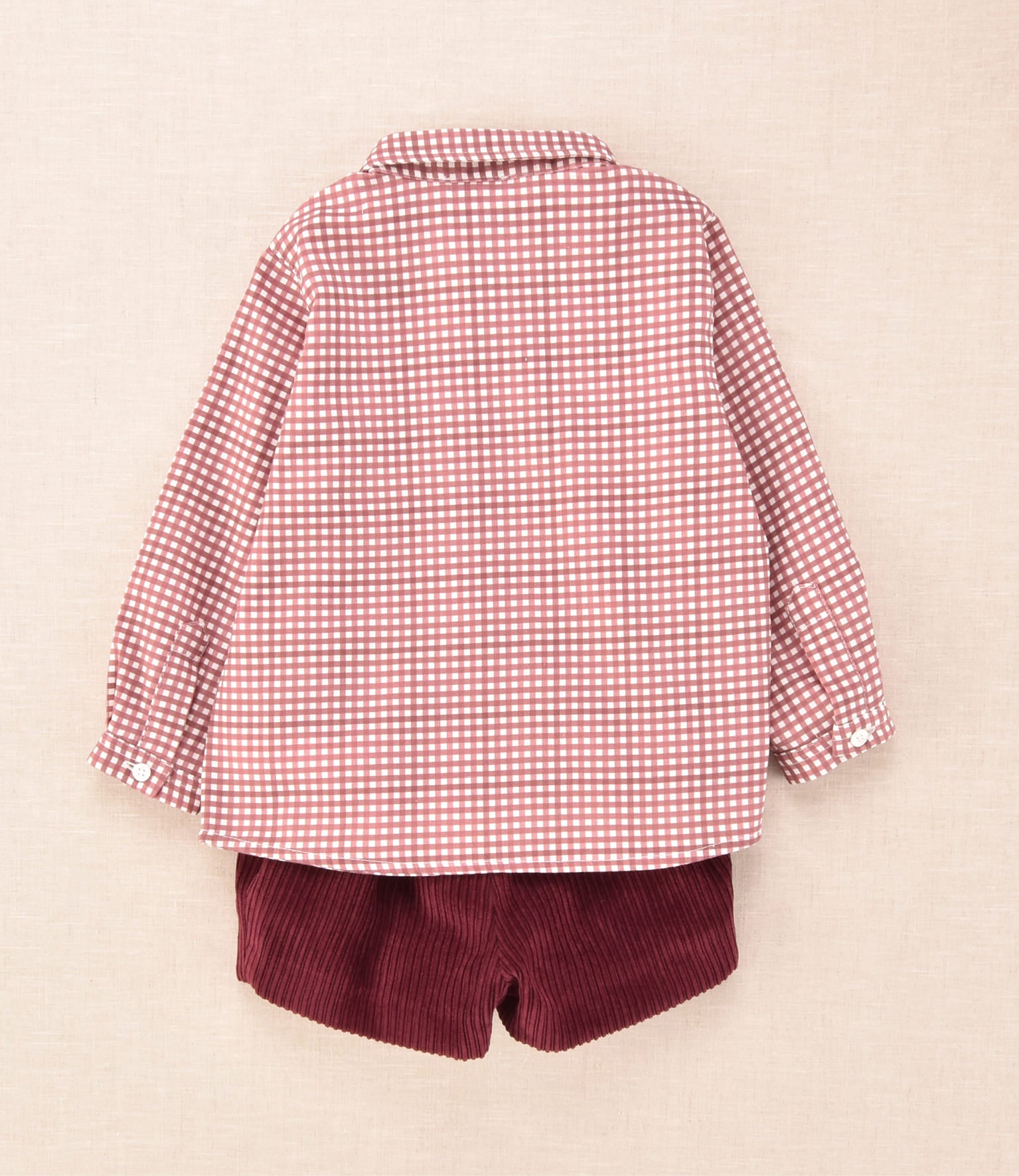 Conjunto niño camisa de cuadros y pantalón de pana burdeo | Cocote x Charanga