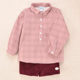 Conjunto niño camisa de cuadros y pantalón de pana burdeo | Cocote x Charanga