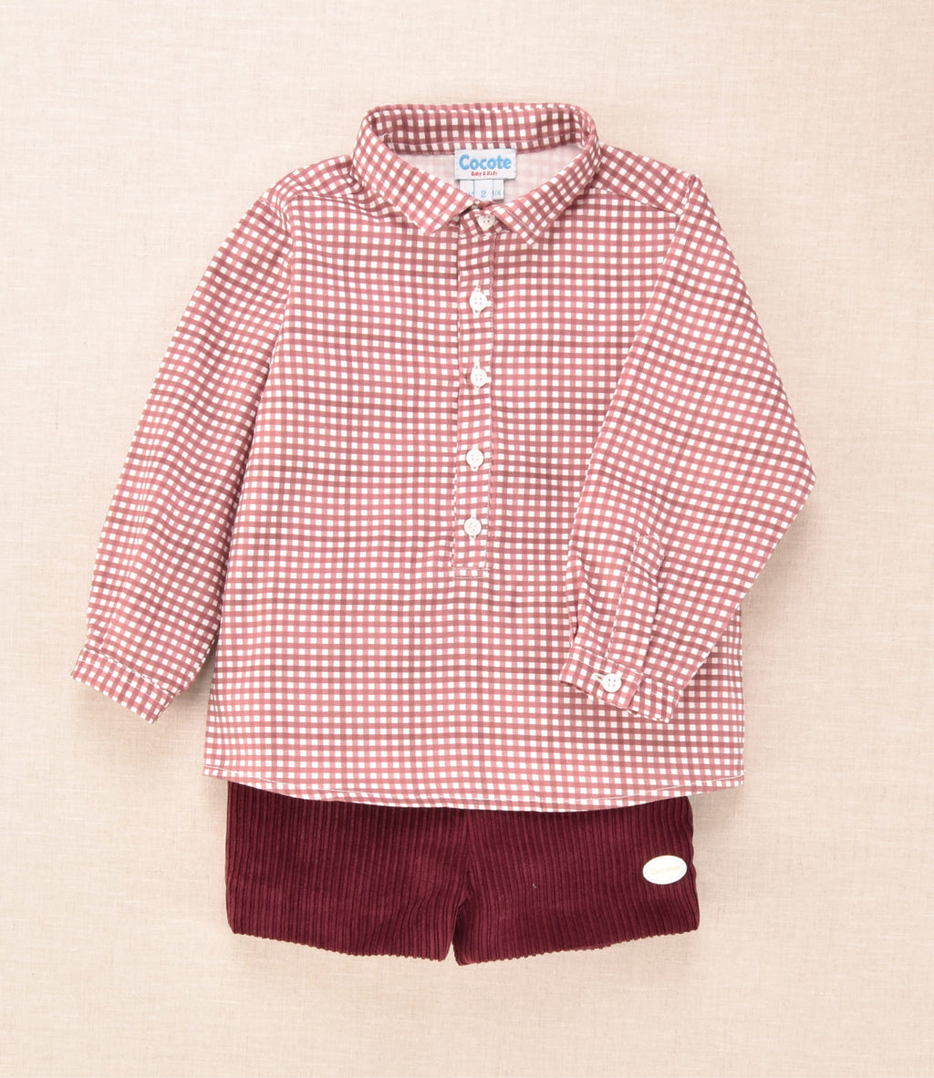 Conjunto niño camisa de cuadros y pantalón de pana burdeo | Cocote x Charanga