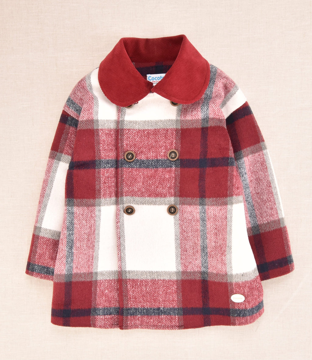 Abrigo niña de cuadros burdeos | Cocote x Charanga