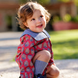 Vestido de bebé burdeo estampado con cuello volante | Colección Cocote x Charanga