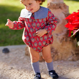 Vestido de bebé burdeo estampado con cuello volante | Colección Cocote x Charanga