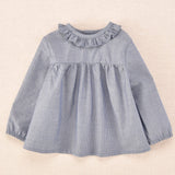 Blusa bebé de manga larga con volante cuello en azul grisáceo | Colección Cocote x Charanga