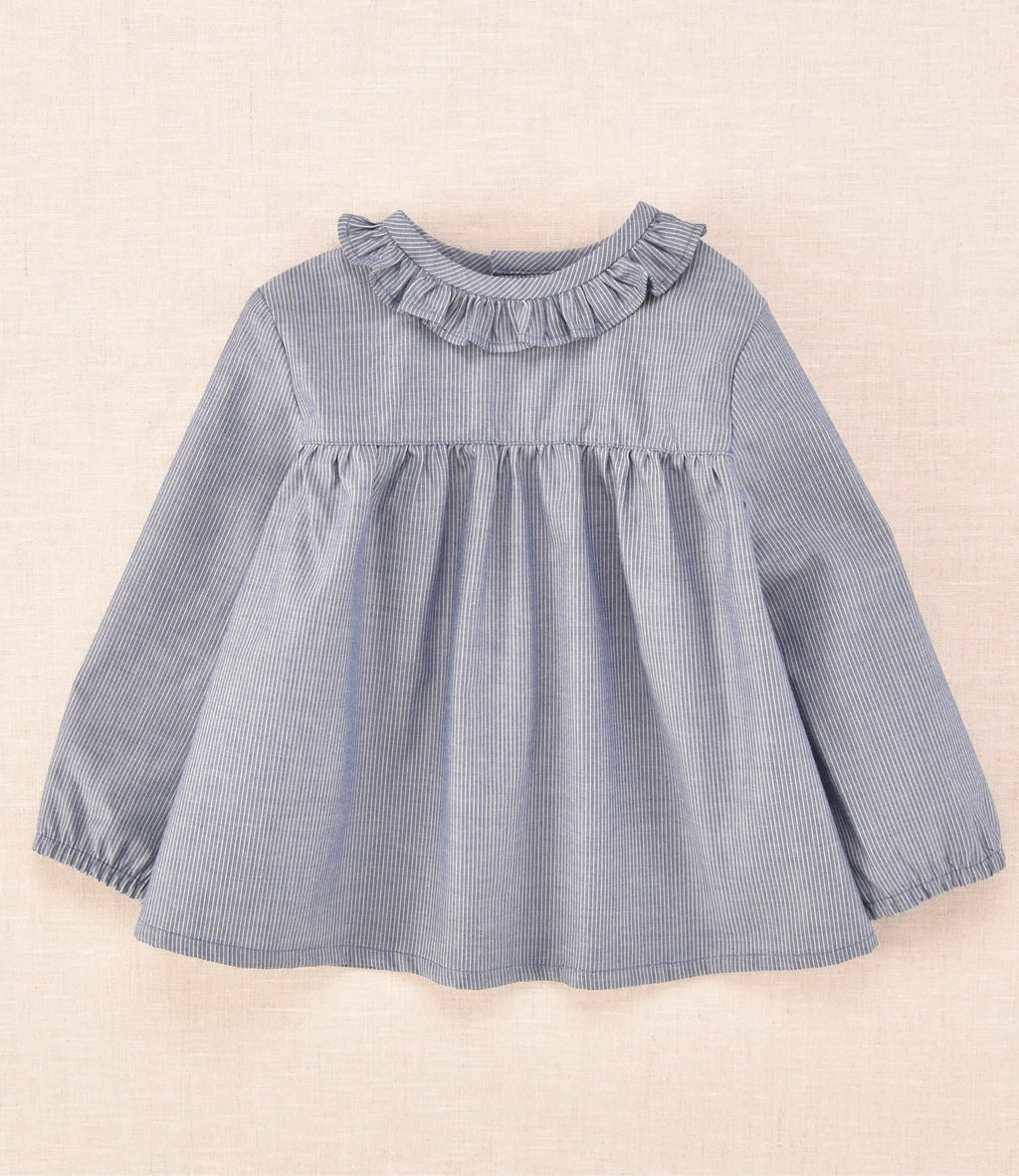 Blusa bebé de manga larga con volante cuello en azul  | Colección Cocote x Charanga