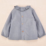 Blusa bebé de manga larga con volante cuello en azul grisáceo | Colección Cocote x Charanga