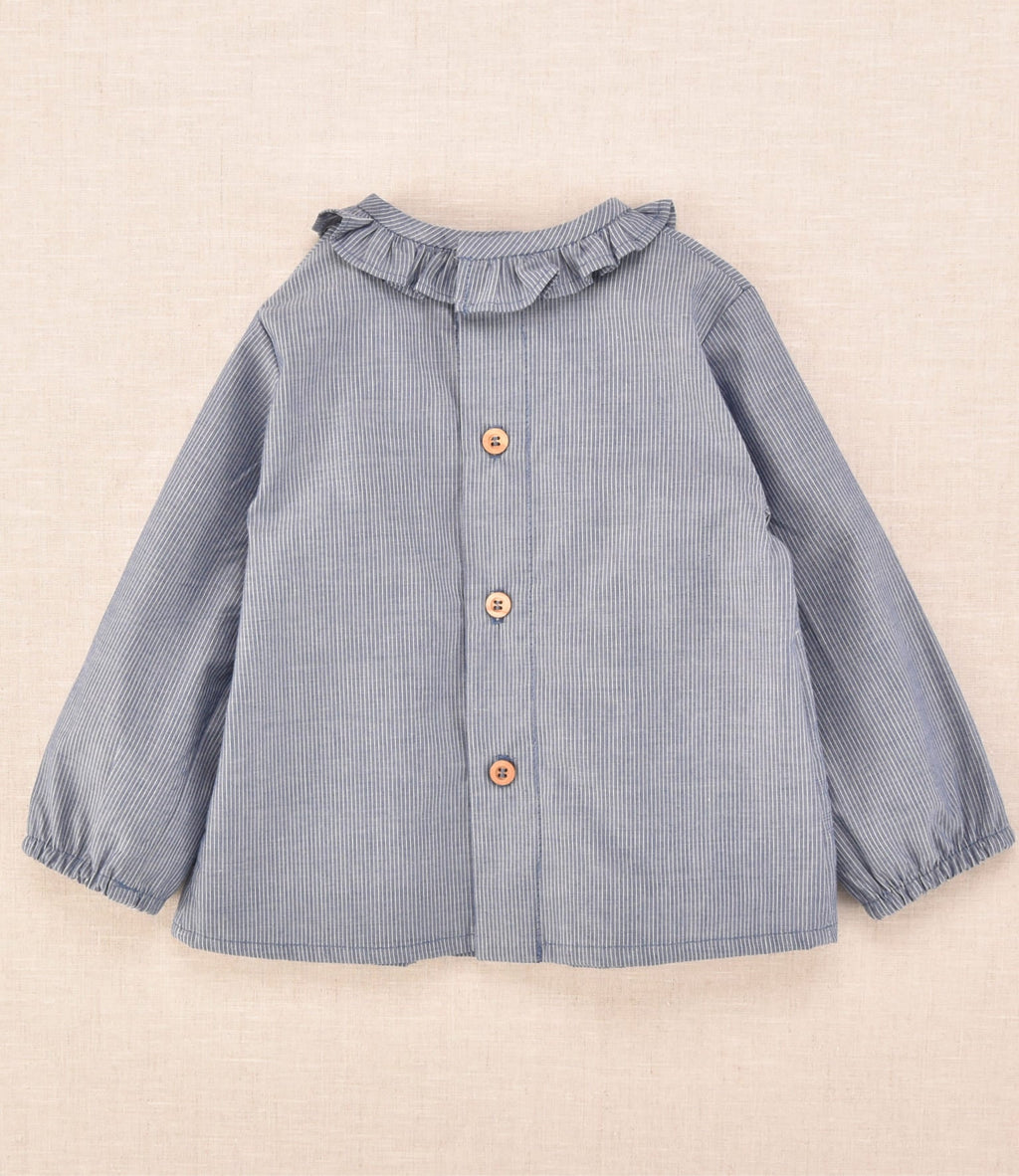 Blusa bebé de manga larga con volante cuello en azul  | Colección Cocote x Charanga