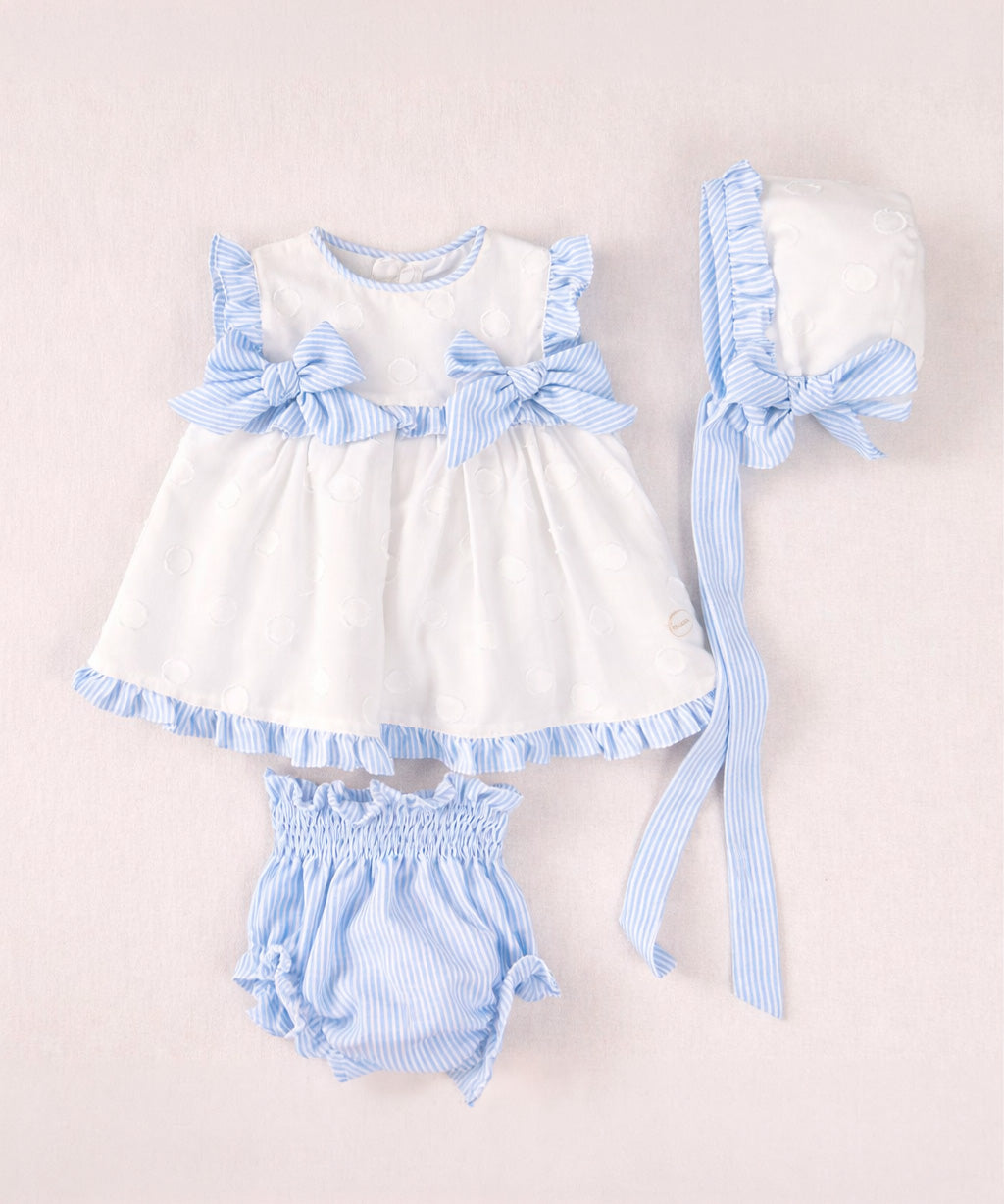 Vestido bebé niña blanco con braguita y capota | Cocote by Charanga
