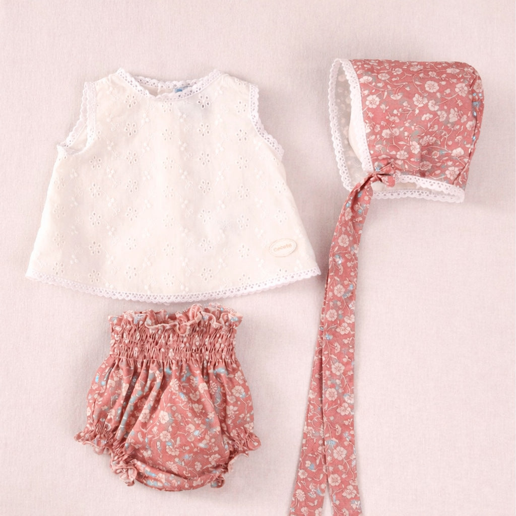 Conjunto recién nacido salmón estampado con capota | Cocote by Charanga