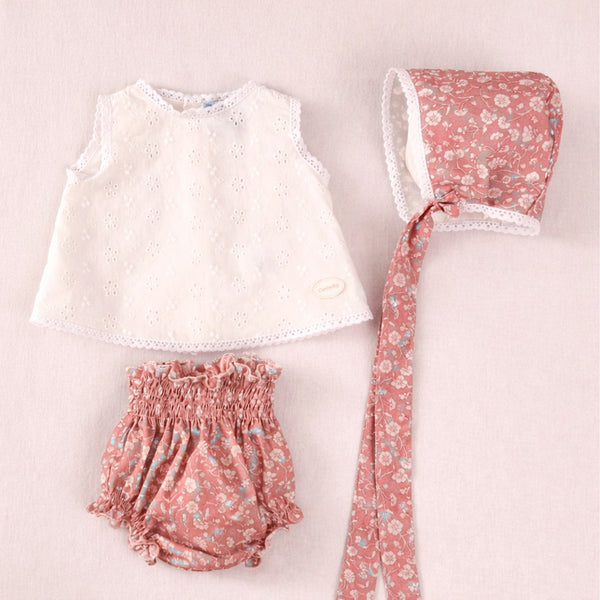 Conjunto recién nacido salmón estampado con capota | Cocote by Charanga