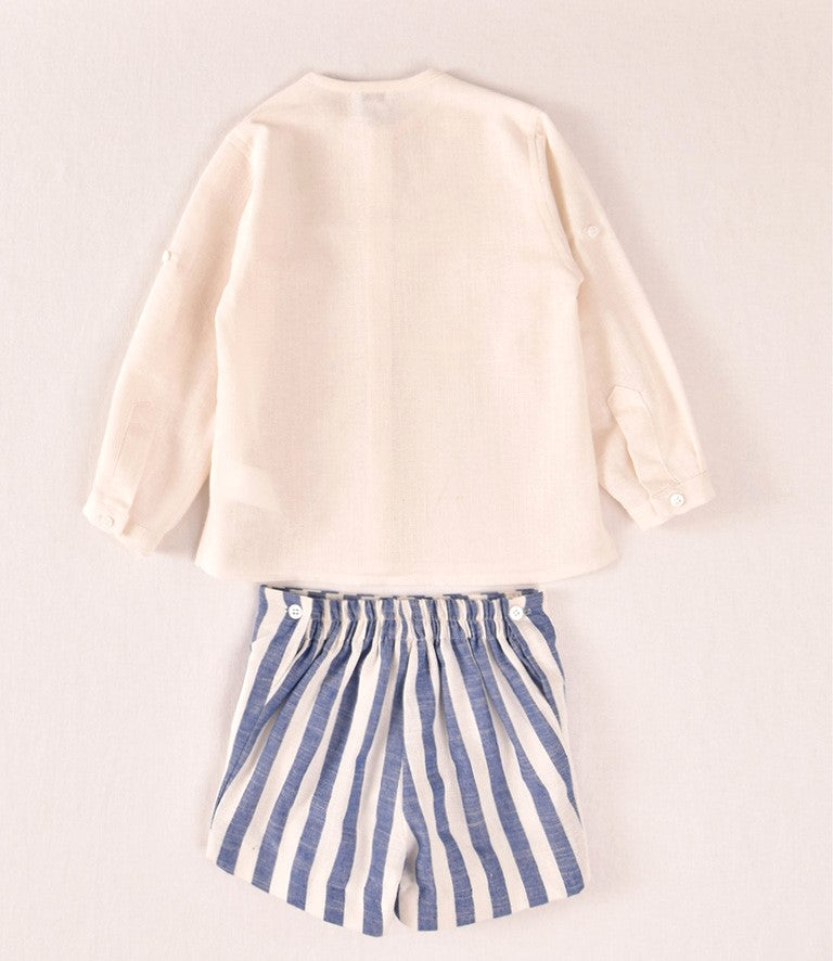 Conjunto niño camisa cruda y short rayas azul | Cocote by Charanga