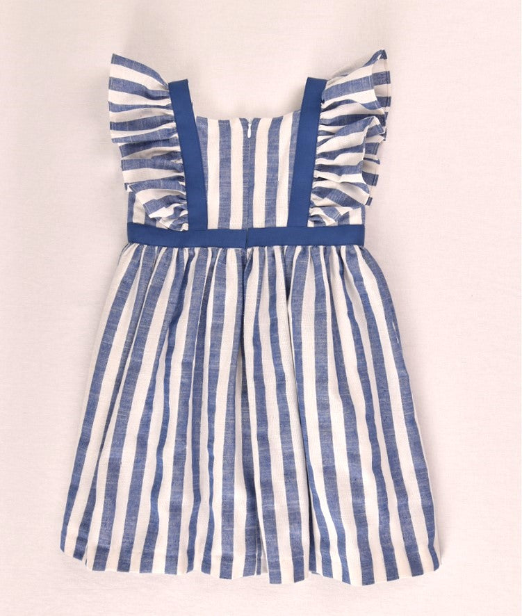 Vestido niña rayas azul con volantes | Cocote by Charanga