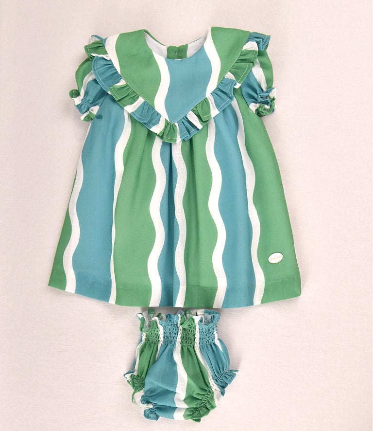 Conjunto bebé vestido y braguita ondas verde azul | Cocote by Charanga