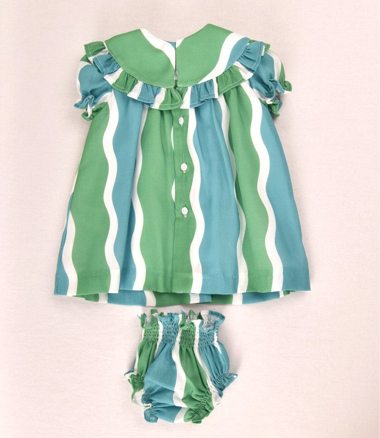 Conjunto bebé vestido y braguita ondas verde azul | Cocote by Charanga
