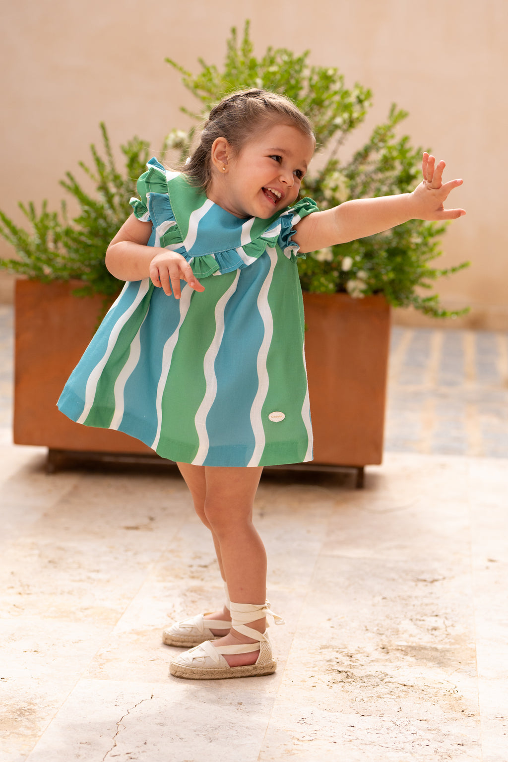 Conjunto bebé vestido y braguita ondas verde azul | Cocote by Charanga