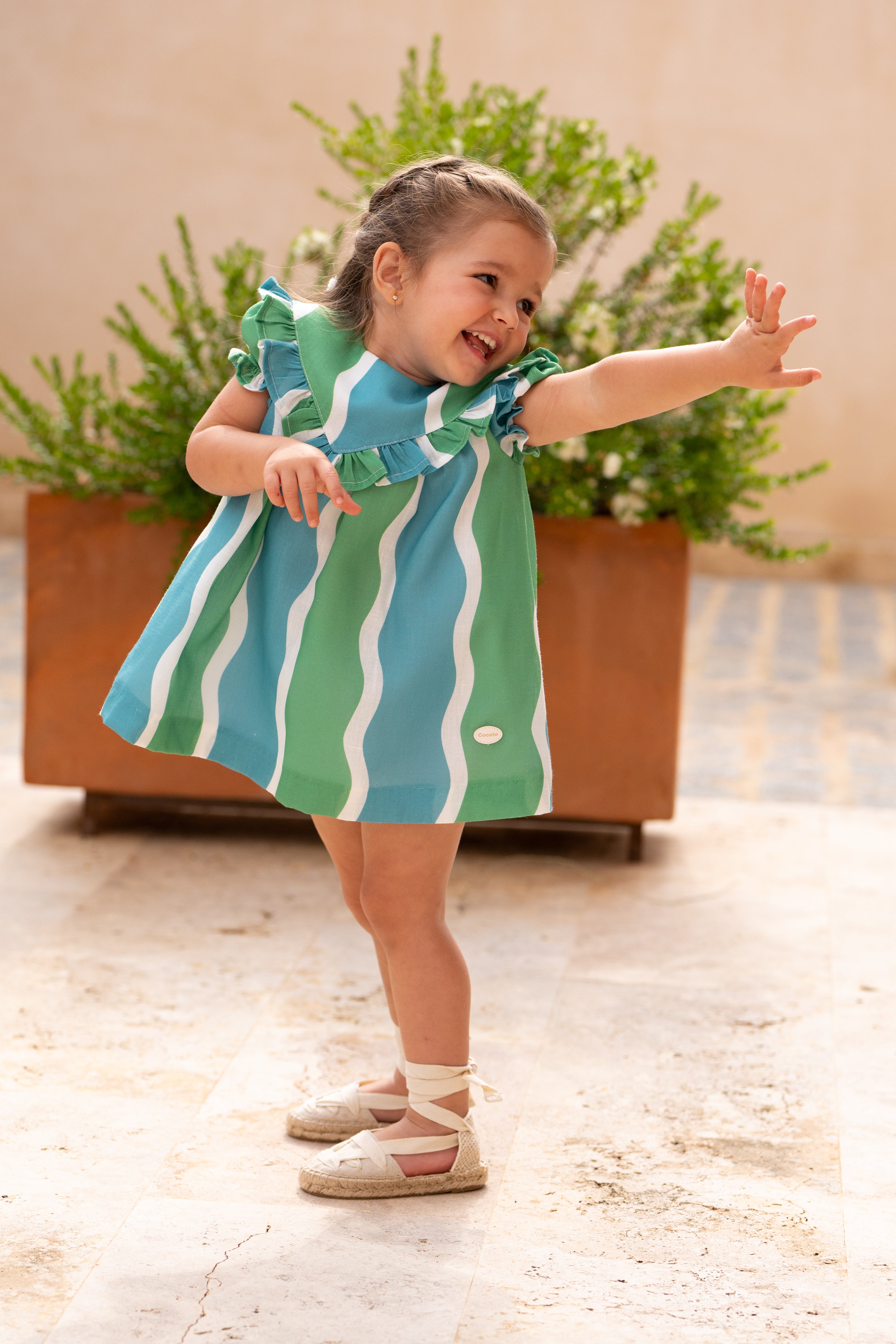 Conjunto bebé vestido y braguita ondas verde azul | Cocote by Charanga