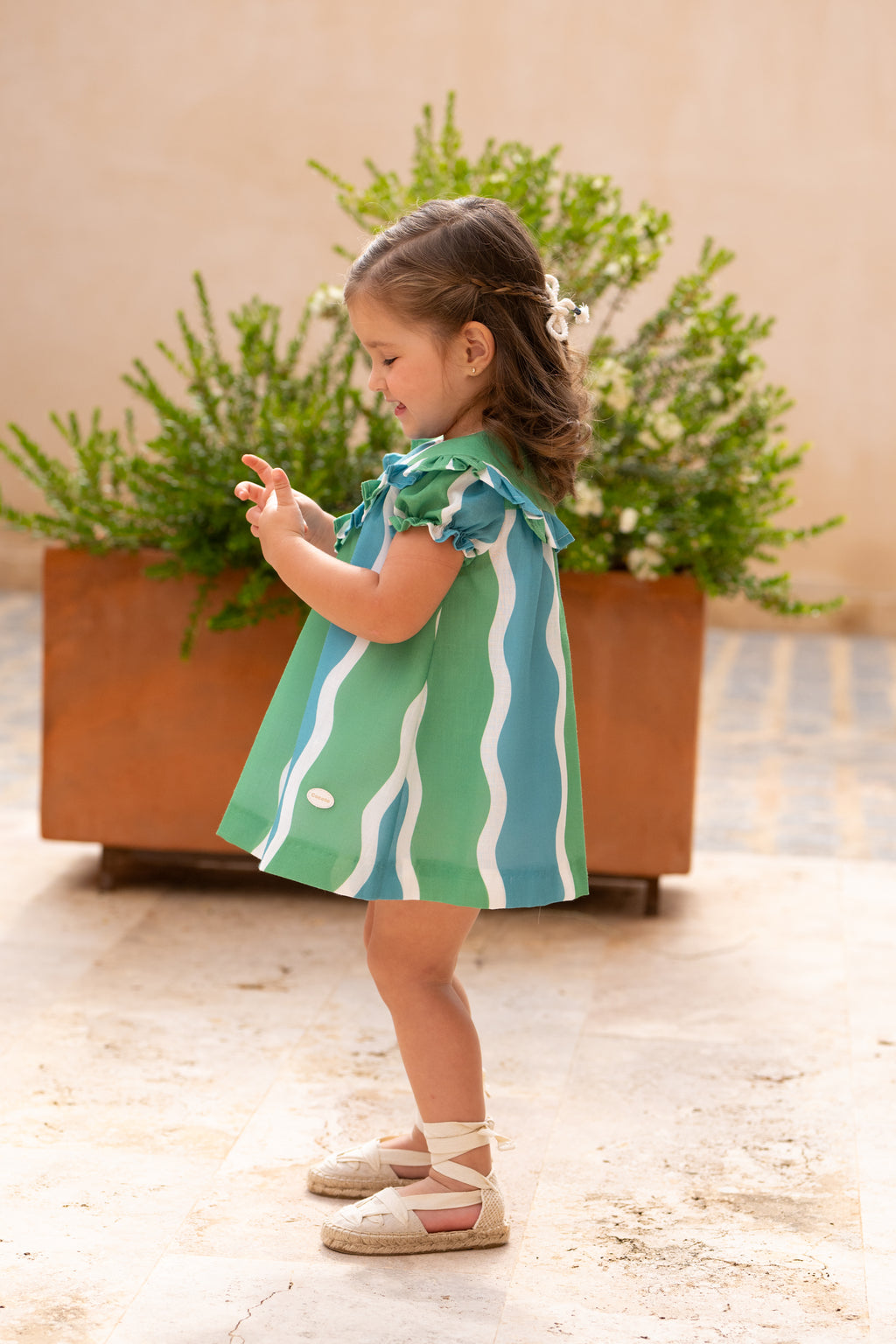 Conjunto bebé vestido y braguita ondas verde azul | Cocote by Charanga