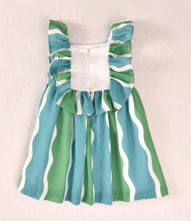 Vestido niña ondas verde y azul con volantes | Cocote by Charanga