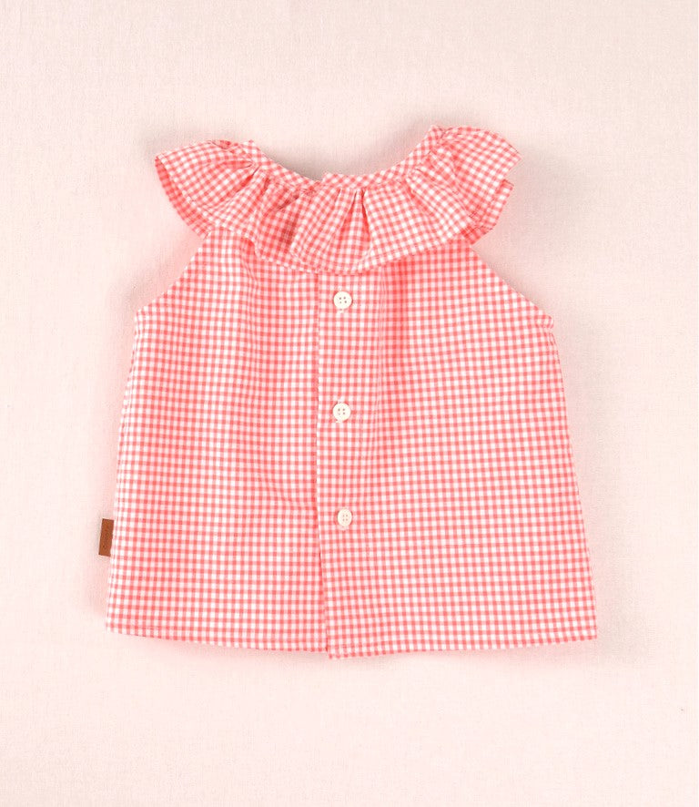 Blusa bebé vichy coral con volante | Cocote by Charanga
