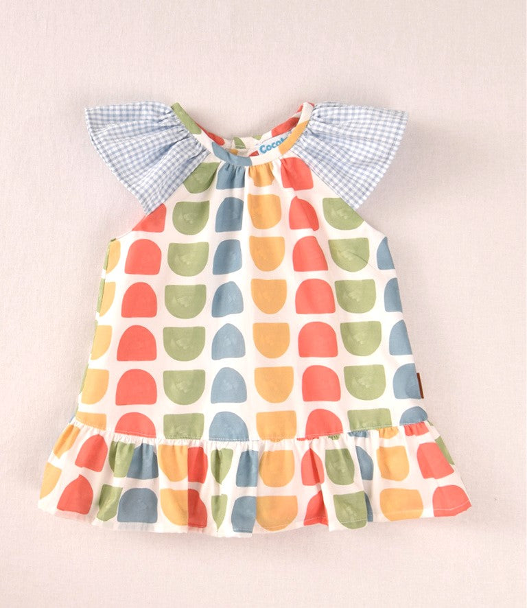 Vestido bebé geométrico multicolor con volante | Cocote by Charanga