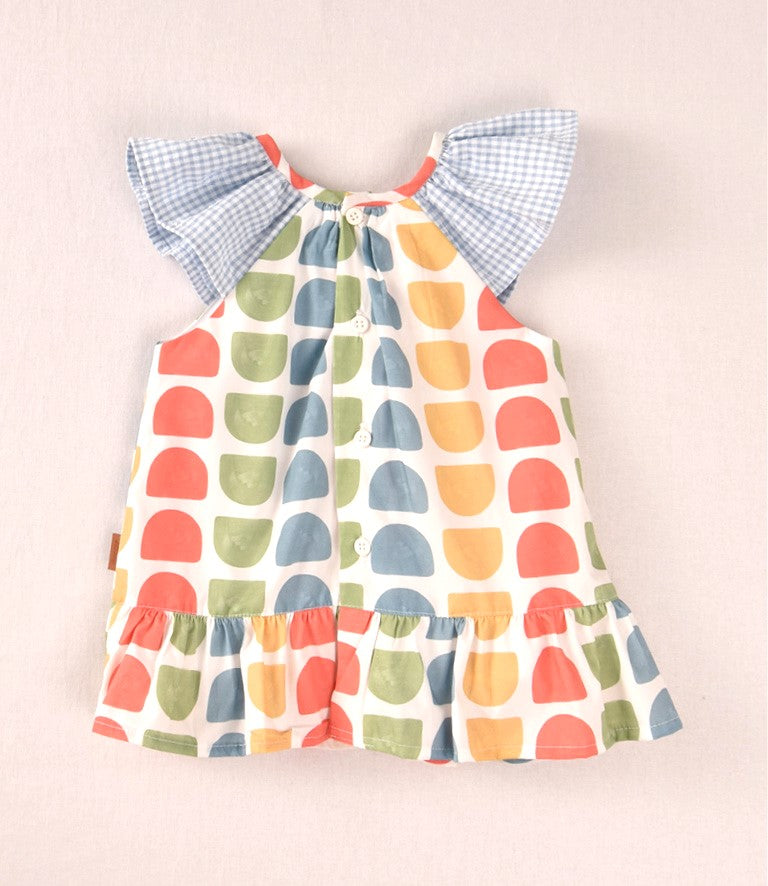 Vestido bebé geométrico multicolor con volante | Cocote by Charanga