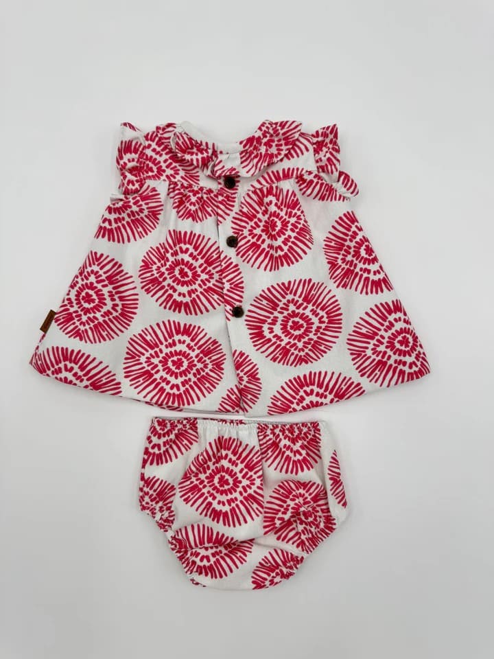 Conjunto vestido y braguita boho fresa bebé niña