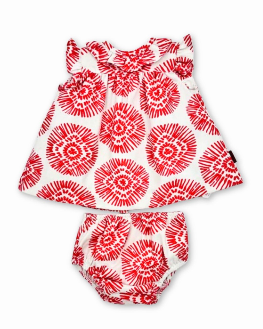 Conjunto vestido y braguita boho fresa bebé niña