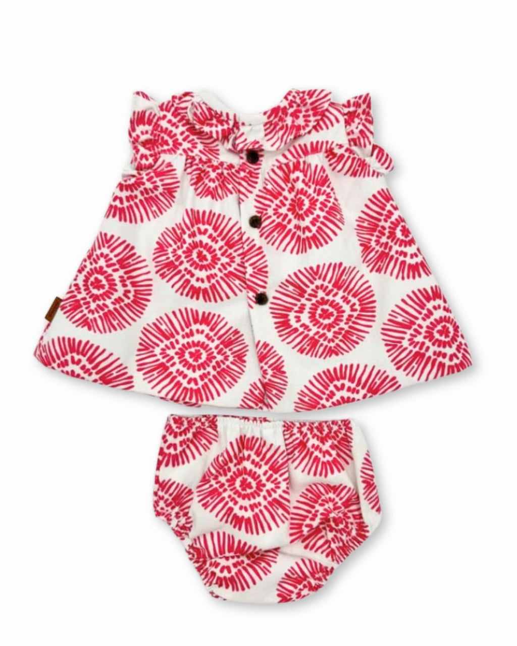 Conjunto vestido y braguita boho fresa bebé niña