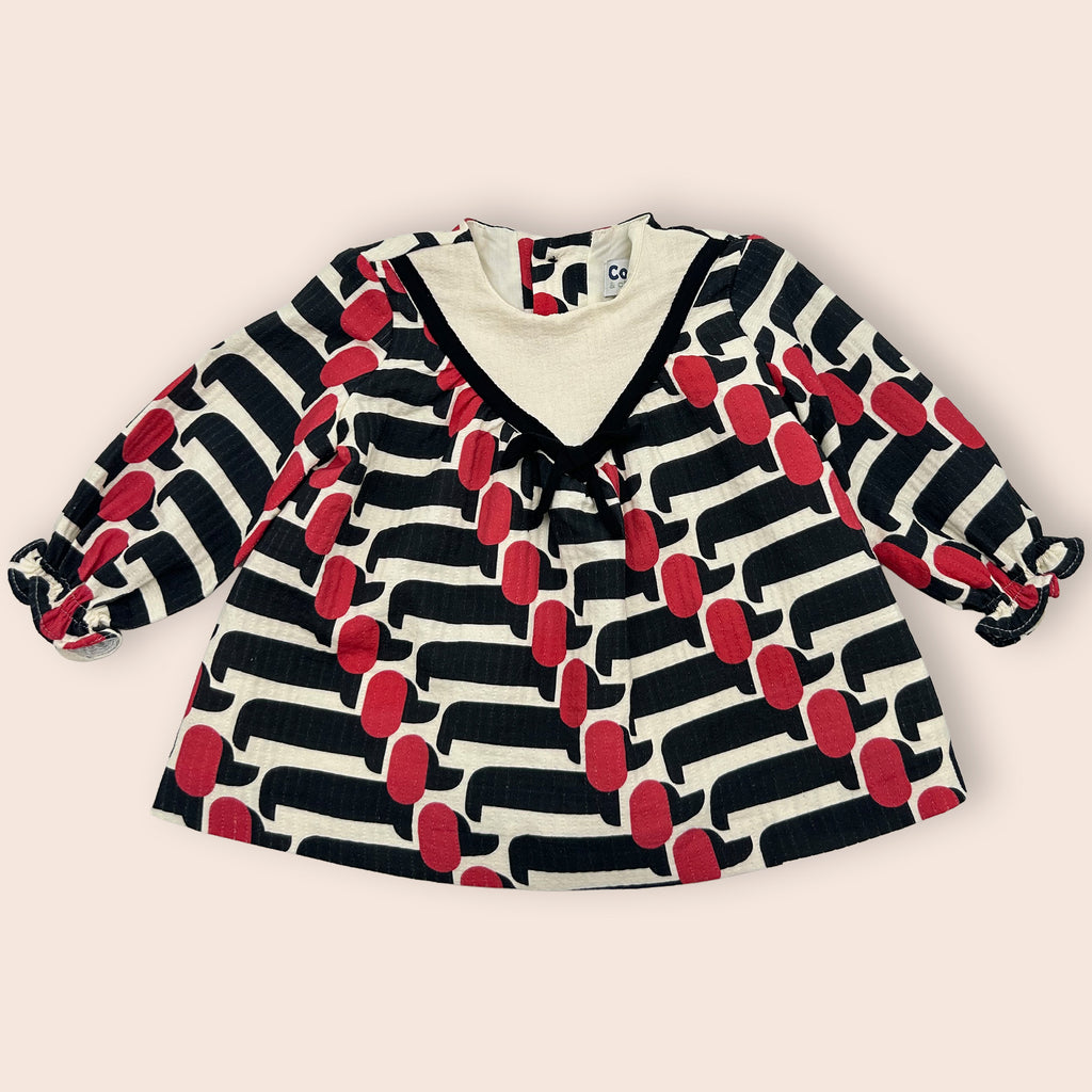 Vestido bebé retro con cuello beige en pico | Cocote x Charanga