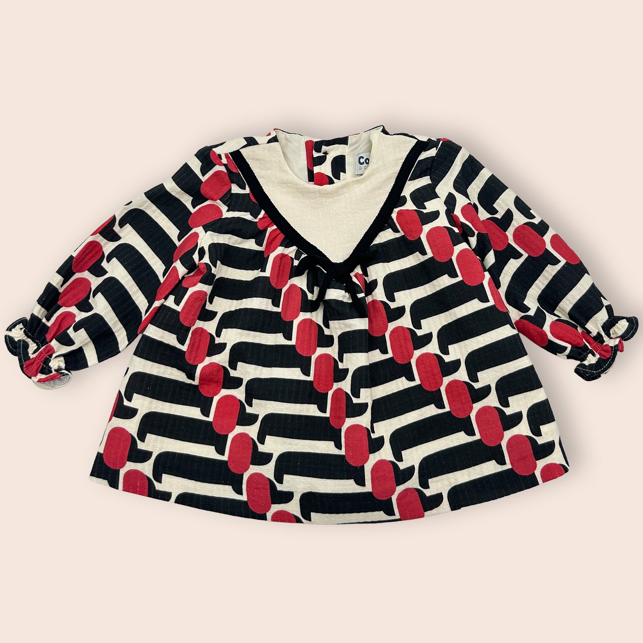 Vestido bebé retro con cuello beige en pico | Cocote x Charanga