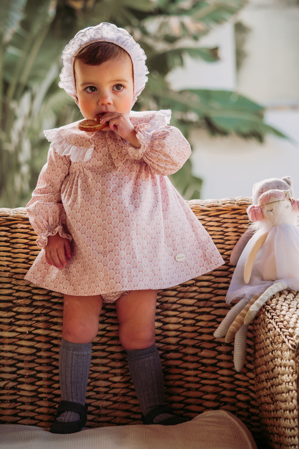 Conjunto vestido, braguita y capota de bebé rosa Cocote & Charanga