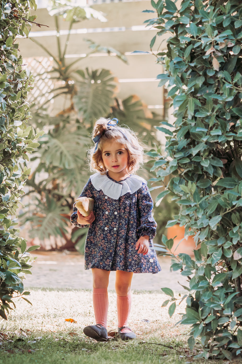 Conjunto vestido y braguita de bebé flores color azul Cocote & Charanga