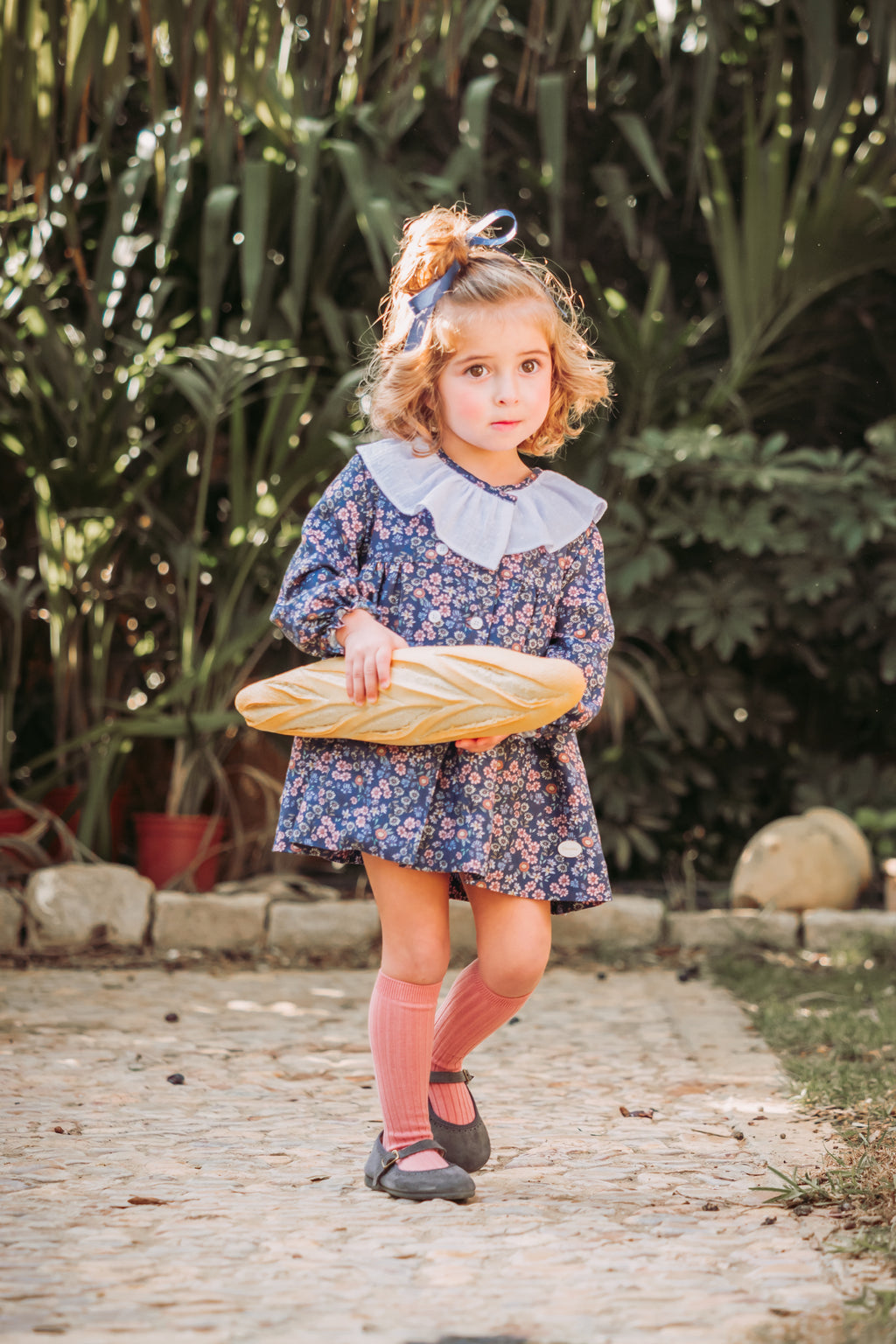 Conjunto vestido y braguita de bebé flores color azul Cocote & Charanga