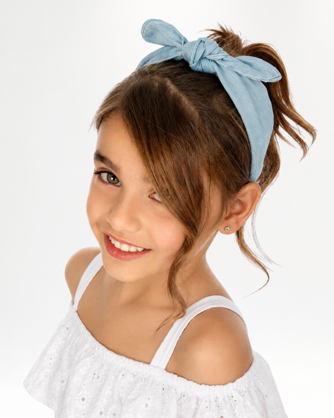 Diadema de niña con nudo azul denim