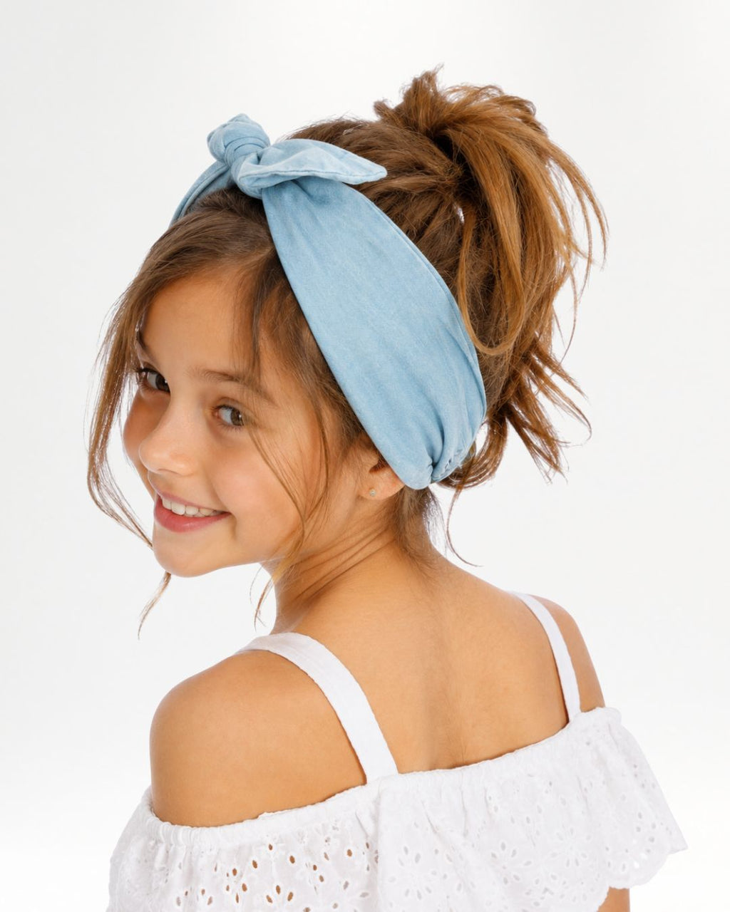 Diadema de niña con nudo azul denim