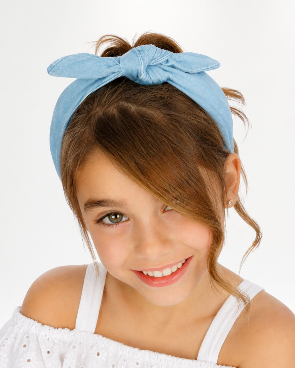 Diadema de niña con nudo azul denim