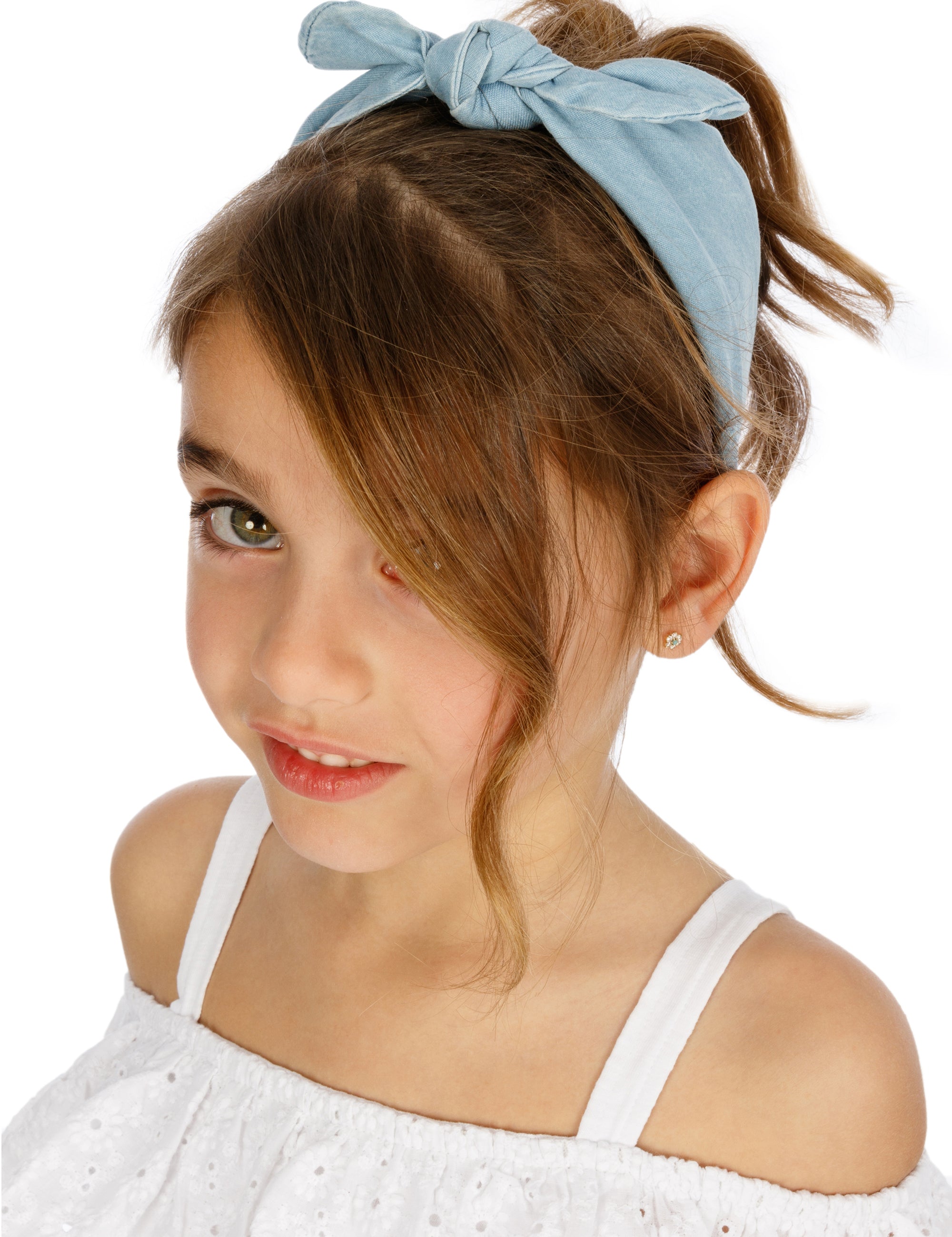 Diadema de niña con nudo azul denim