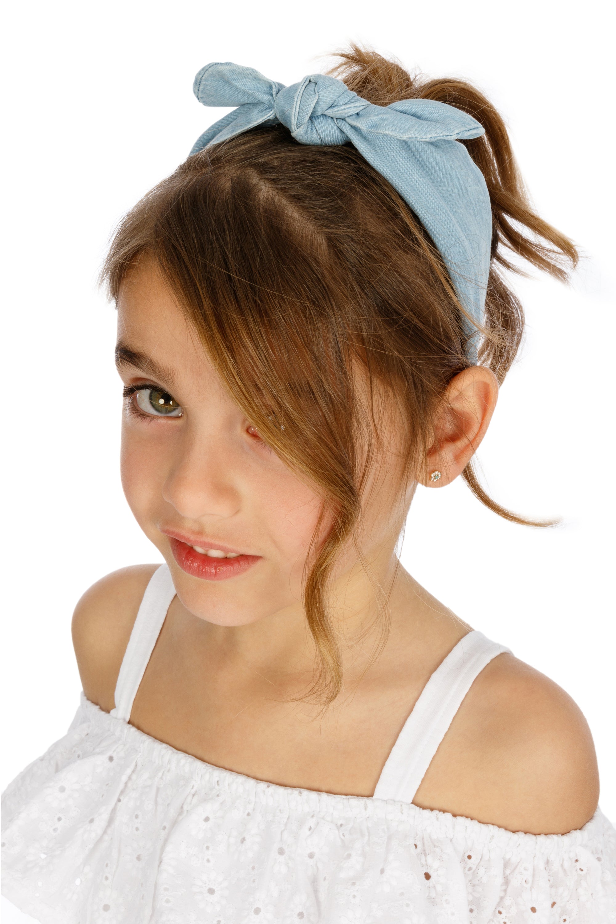 Diadema de niña con nudo azul denim