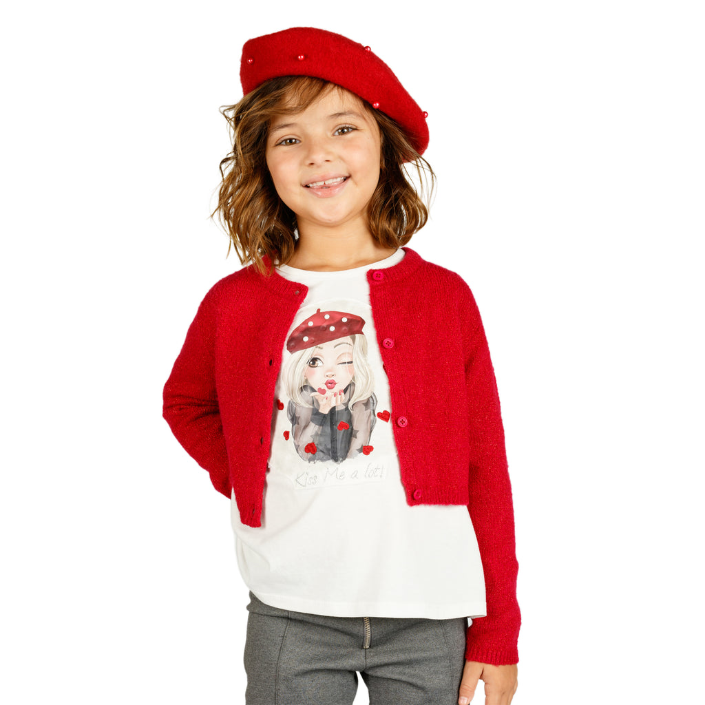 Rebeca niña roja corta con botones