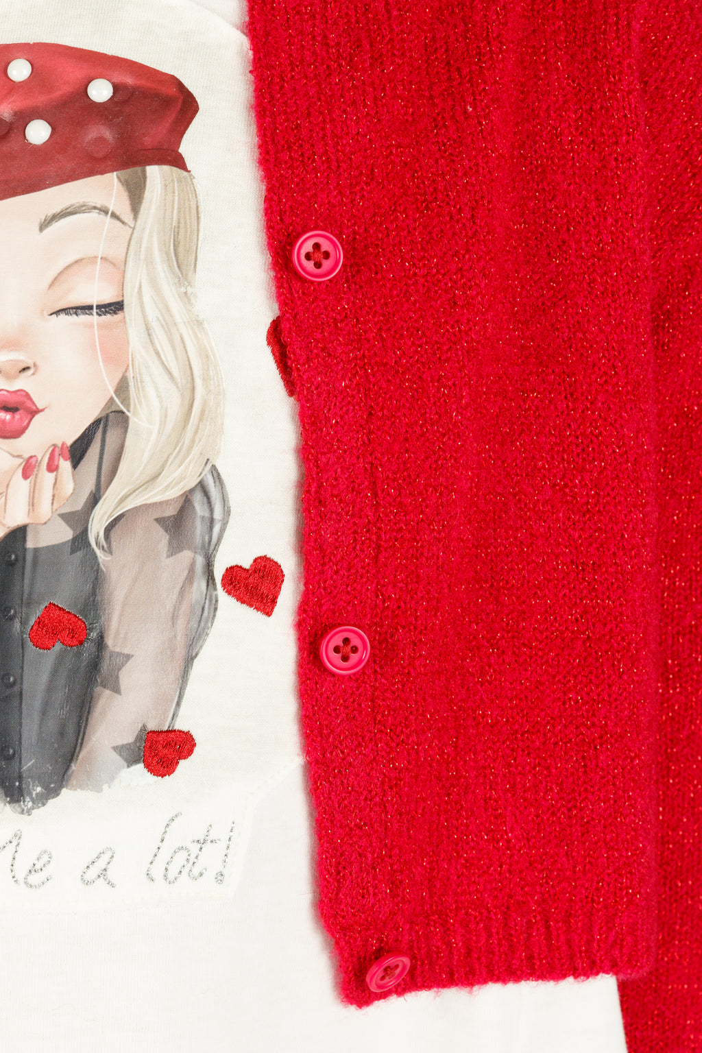 Rebeca niña roja corta con botones