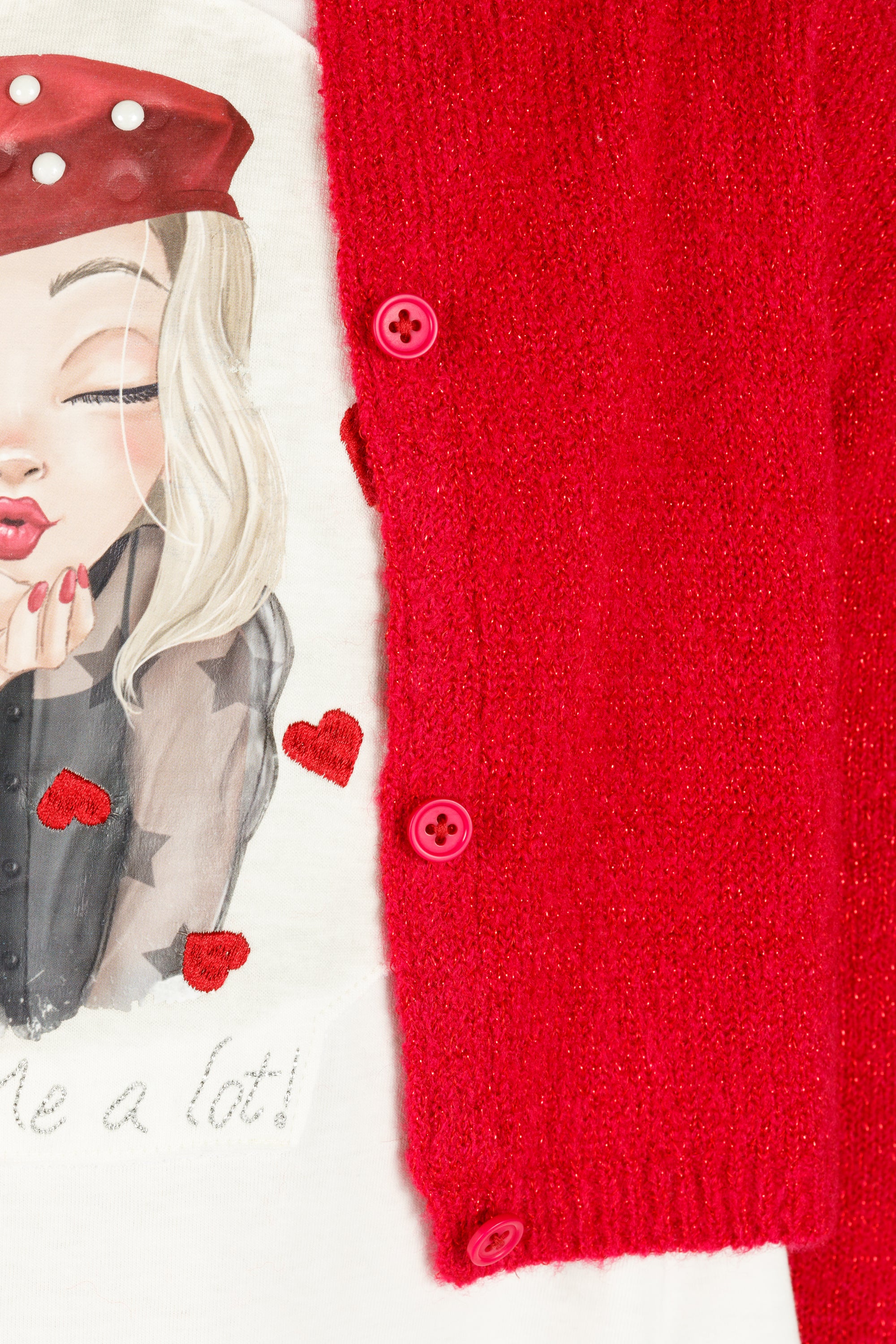 Rebeca niña roja corta con botones