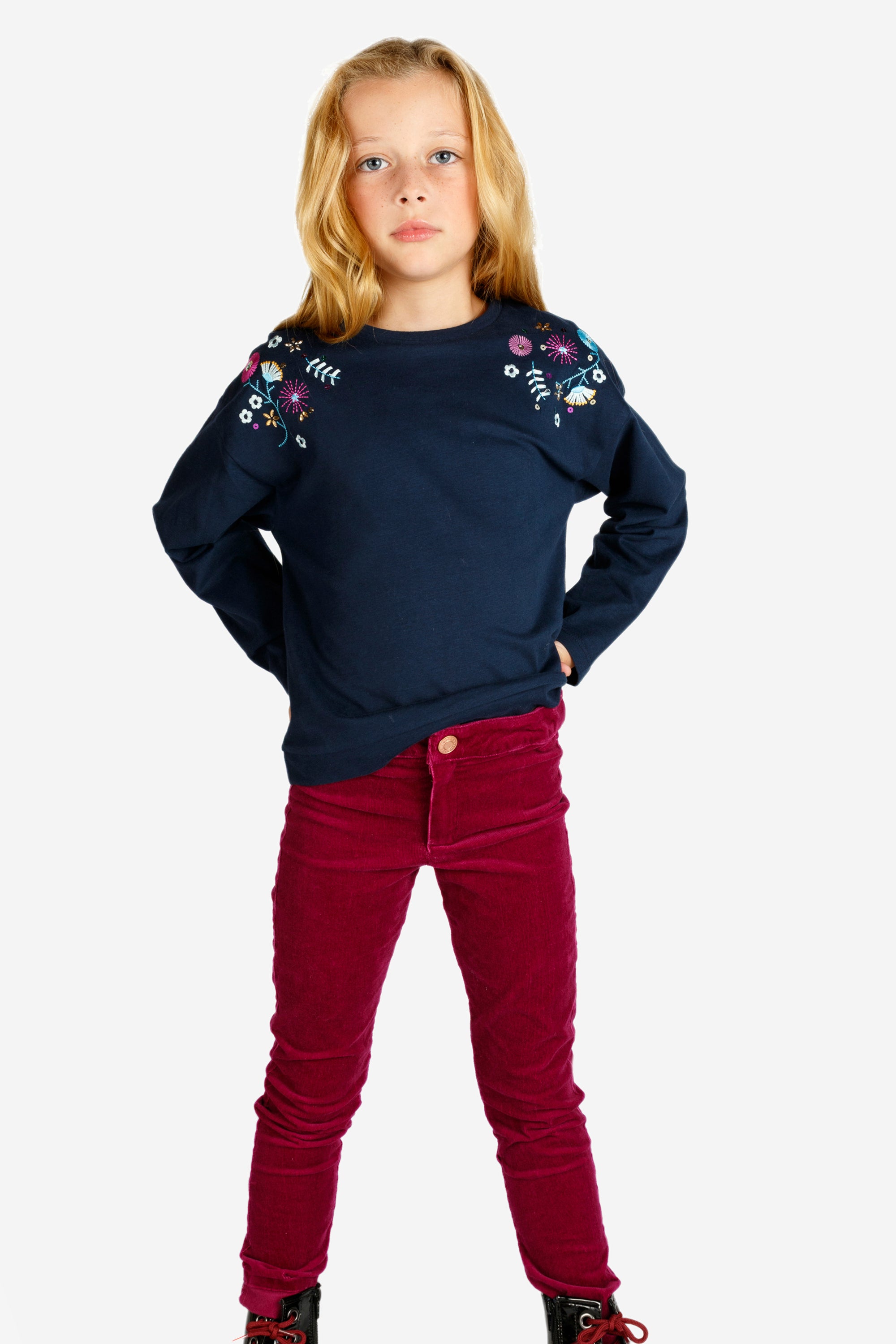 Pantalón niña pana fucsia skinny