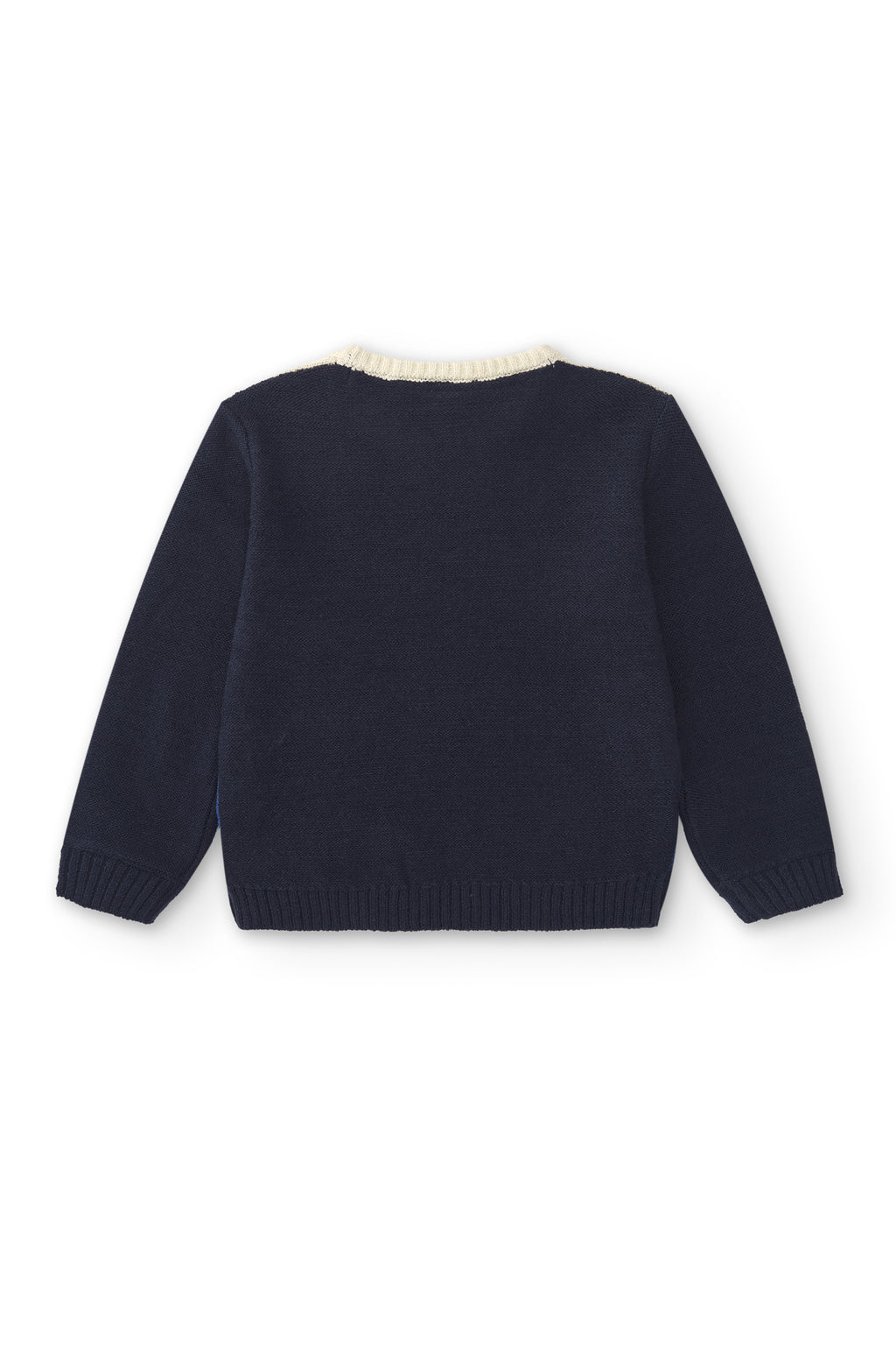 Jersey azul para niño manga larga vista trasera sobre fondo blanco Charanga