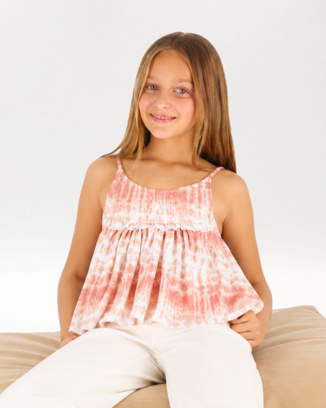 Camiseta de tirantes niña tie dye coral